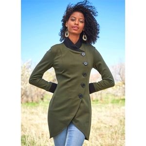 Olive Knit Asymmetrical Button-Front Jacket size 16